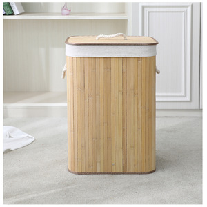 Natural Color Strong Rectangle Bamboo <strong>Laundry</strong> Basket Foldable Style with Storage Handle <strong>Dirty</strong> Clothes Hamper Bag Home Use - Product Image 2
