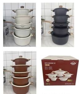 Juego de Utensilios de Cocina Modernos UAKEEN de 10 Piezas, Cacerola de 2.7L, 4.6L, 7L, 10L, Sartén Profunda de 4.2L, Asa con Textura de Madera, Olla Antiadherente - Product Image 6