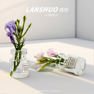 Lanshuo 3D Realistic Flower Glass Bottle Cylindrical Tabletop Vase DIY <b>Decorative</b> Ornament For Desktop <b>Car</b> Interior - Product Image 2