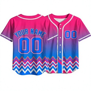 Custom Pink Blue Chevron Sublimation Baseball Jersey Mens <b>Button</b> <b>Up</b> Team Uniform Moisture Wicking Athletic Sports <b>Shirt</b> - Product Image 1