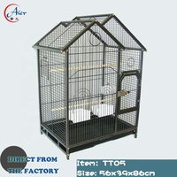 Cage à oiseaux moyenne en fer en forme de maison avec support roulant, jouets pour perroquets, plateau en plastique à motif animalier, emballée en boîte, écologique, noire