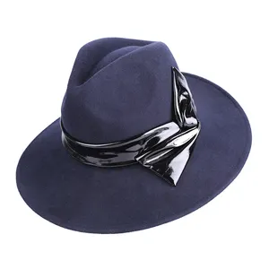 قبعة رجالي شتوية فاخرة 100% من صوف بنما كاوبوي بحافة واسعة من الجلد
