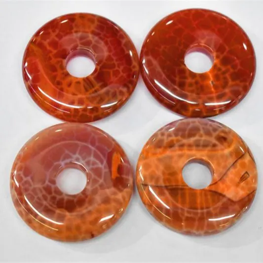 Wholesale A Natural Gemstone Smooth Pendant Fire Agate Donuts For Jewelry Making