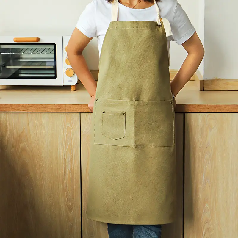 Özelleştirilmiş Polyester önlük özel Logo tam baskı tasarım mutfak önlük için cepli önlük su geçirmez ayarlanabilir Bib