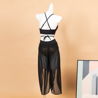 Nouveau Style Nylon et maille dames chic haut exotique Sport vêtements fente jambe large pantalon femmes Sexy taille haute pôle danse porter