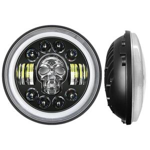 ไฟหน้า LED ทรงกลม 7 นิ้ว 1 ชิ้น ลายหัวกะโหลก พร้อมไฟสูง/ต่ำ ไฟเลี้ยว DRL ไฟวงแหวนหลากสี พร้อมฝาครอบ - Product Image 2