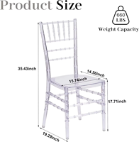 Chaise Chiavari transparente en acrylique empilable, idéale pour les mariages, les hôtels et les banquets, best-seller