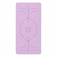 Matras Yoga 8mm TPE Tekstur Penjajaran untuk Studio Rumah, Antiselip dengan Panduan Tubuh dan Garis Posisi Dua Warna