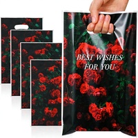 50 sacs en plastique pour cadeaux de fête à thème rose, sacs en plastique pour friandises rose foncé avec poignées pour collations, bonbons, sacs cadeaux pour mariages et fêtes