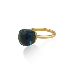 New Top selling 18K Yellow <b>Gold</b> <b>Cocktail</b> <b>Ring</b> with Blue Topaz Cabochon - Product Image 1