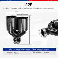 Pièces automobiles : Embouts d'échappement Y-Piece à double sortie, double paroi en acier inoxydable, embouts d'échappement quadruples en fibre de carbone noire