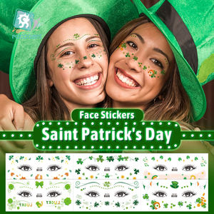 Conceptions de trèfle et de trèfle pour enfants et adultes, faveurs de fête de St Patty avec autocollants de tatouage temporaire de visage Saint Patricks Day - Product Image 2