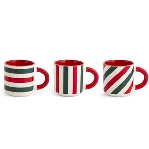 Set di 3 Tazze da Caffè in Ceramica a Righe NBC Holly CC100, Set Natalizio - Product Image 1