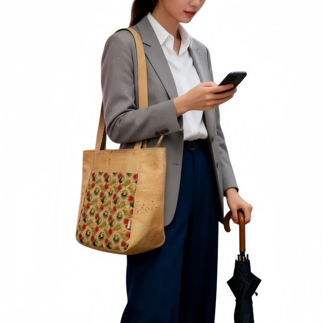 Custom Eco-friendly Cork Leather Women's Tote Bag with Zipper Large Capacity Foldable Handbag for Beach & Daily Use