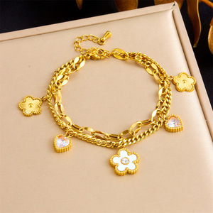 Europe and the United States cross-border fashion simple diamond love white shell flower double <b>stacked</b> stainless steel chain - Product Image 1