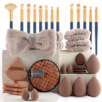 Ensemble complet de maquillage végétalien très vendu, 35 pièces avec manche en poils naturels pour les voyages, pour les yeux et le baume à lèvres
