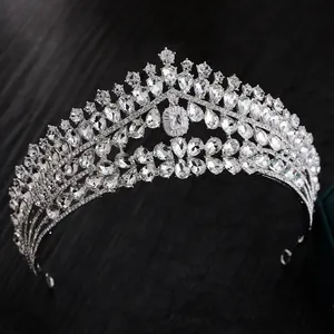 한국 달콤한 라인 석 뷰티 미인 대회 왕관 반짝이는 신부 헤어 액세서리 결혼식 부드러운 다이아몬드 크리스탈 크라운 신부를 위해