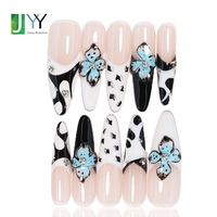 Faux ongles à presser personnalisés par le fabricant, motif floral 3D en gel, faits main, de haute qualité, design stiletto, en acrylique, motif floral, faits maison