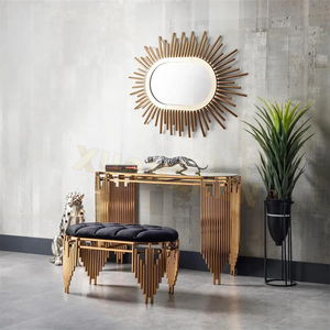 Meubles de salon, nouvelle conception, table <span class=keywords><strong>console</strong></span> en <span class=keywords><strong>acier</strong></span> inoxydable doré, plateau en <span class=keywords><strong>verre</strong></span>, table <span class=keywords><strong>console</strong></span> moderne, tables consoles - Product Image 1
