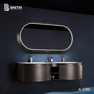 Meuble-lavabo mural BNITM Foshan 60 pouces <span class=keywords><strong>de</strong></span> luxe à double vasque avec cadre en acier inoxydable et miroir LED intelligent - Product Image 1