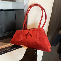Sac à bandoulière en daim avec logo personnalisé, petit MOQ 50 pièces, sac fourre-tout trapèze rétro en cuir, sac à main vintage sous le bras pour femmes
