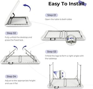 Byliable Mesa plegable de plástico de alta resistencia portátil de 4 pies con asa de transporte de altura ajustable blanca-1 año de garantía - Product Image 5