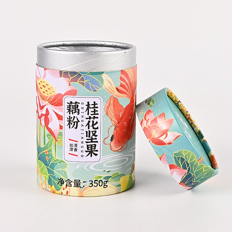 Cylinder Cardboard Tube Food Packaging With Tinplate Lid UVcoated