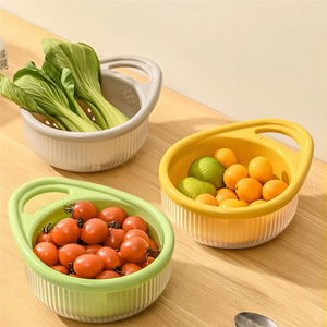 2025 Trendhollow Drain Basket Kitchen Multifunctional Double-Layer Fruit And Vegetable Portable Basket Kitchen Storage - Product Image 4