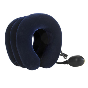 Dispositif de traction cervicale gonflable, support de cou en velours à trois couches, fonctionnement manuel pour usage domestique, bleu - Product Image 1