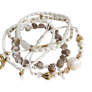 Bohemian Handmade Eco-Friendly Beaded <b>Bracelets</b> Set with Imitation Pearl <b>Shell</b> Gold Plated Charms Women's Jewelry for Party Wear - Product Image 1