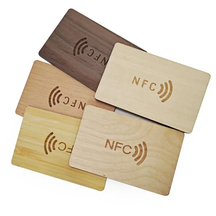 Cartão inteligente de madeira NFC para negócios, ecológico, 13.56mhz, cartões de madeira RFID, cartão de visita