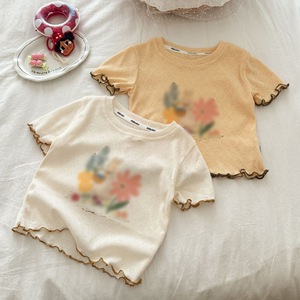 Girls T-Shirt Short Sleeve Summer Cotton Floral Print Off White Yellow Kids Clothing With Label 5832 Yellow - Product Image 1
