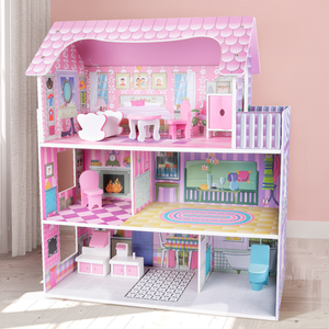 Cadeau d'anniversaire de haute qualité pour fille, vacances, grande maison de poupée en bois rose à 3 étages, autre jouet éducatif de Noël pour les filles - Product Image 6