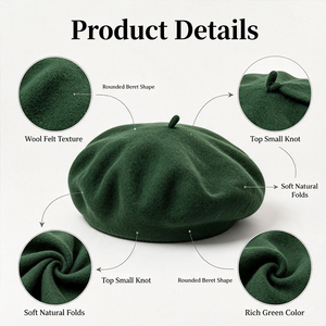 Béret en Laine Français Tendance et Chaud pour Hommes et Femmes, Grande Taille, Broderie Personnalisée, Casquette <span class=keywords><strong>de</strong></span> Peintre, Automne/Hiver, ODM/OEM - Product Image 2