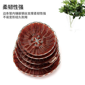 Round Plastic <b>Basket</b> Imitation Rattan Woven Design For Kitchen Food <b>Storage</b> Bread Fruit <b>Vegetable</b> Container - Product Image 4