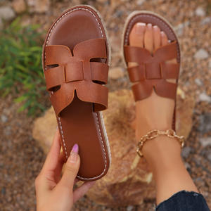 Sandales compensées grande taille pour femme, nouvelle collection été 2025, couleur unie, à enfiler, décontractées, pour l'extérieur, style international, à bout ouvert - Product Image 2