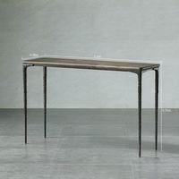 Retro-Eingangstisch Konsole Moderne Hotelmöbel Rechteckiger Holztisch mit Messingmetallgestell für Wandmontage