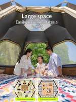 Tente beige entièrement automatique + tapis hexagonal imperméable + tapis de pique-nique, pour le camping en plein air, les voyages, 3-4 personnes, tente de protection solaire monocouche