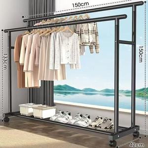 Perchero Móvil Sencillo Reforzado de Pie para Dormitorio/Balcón, Estante de Almacenamiento de Ropa de Una/Doble Fila - Product Image 3