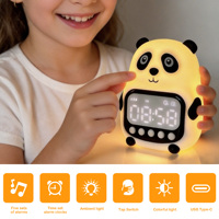 Weißer Panda Niedlicher Moderner Mini-LED-Wecker mit Wiederaufladbarem Akku Dimmbares Warmweißes Licht für Schlafzimmergebrauch