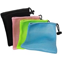 Pochette en nylon recyclé noir avec logo personnalisé, cordon de serrage, réutilisable, écologique, impression sérigraphique, pour courses, emballage de cheveux