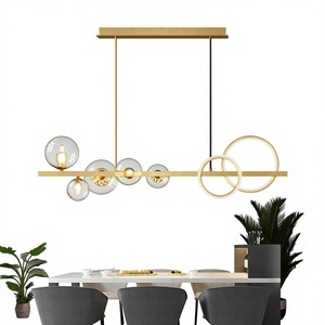 <span class=keywords><strong>Lustre</strong></span> de restaurant nordique moderne et minimaliste noir/doré 95 cm, suspension LED en verre en forme de haricot pour salons et salles à manger - Product Image 1