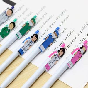 Creative Stationery Doctor Nurse Pattern Clip Shaped <b>Retractable</b> Plastic Ballpoint <b>Pen</b> Black Ink 1.0Mm Cartoon Character - Product Image 4