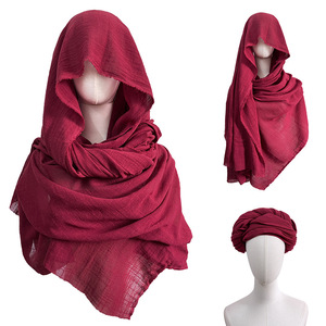 Linen Hooded <b>Scarf</b> Set <b>Red</b> Unisex Casual Middle East Style Shawl Cape Headwrap - Product Image 1