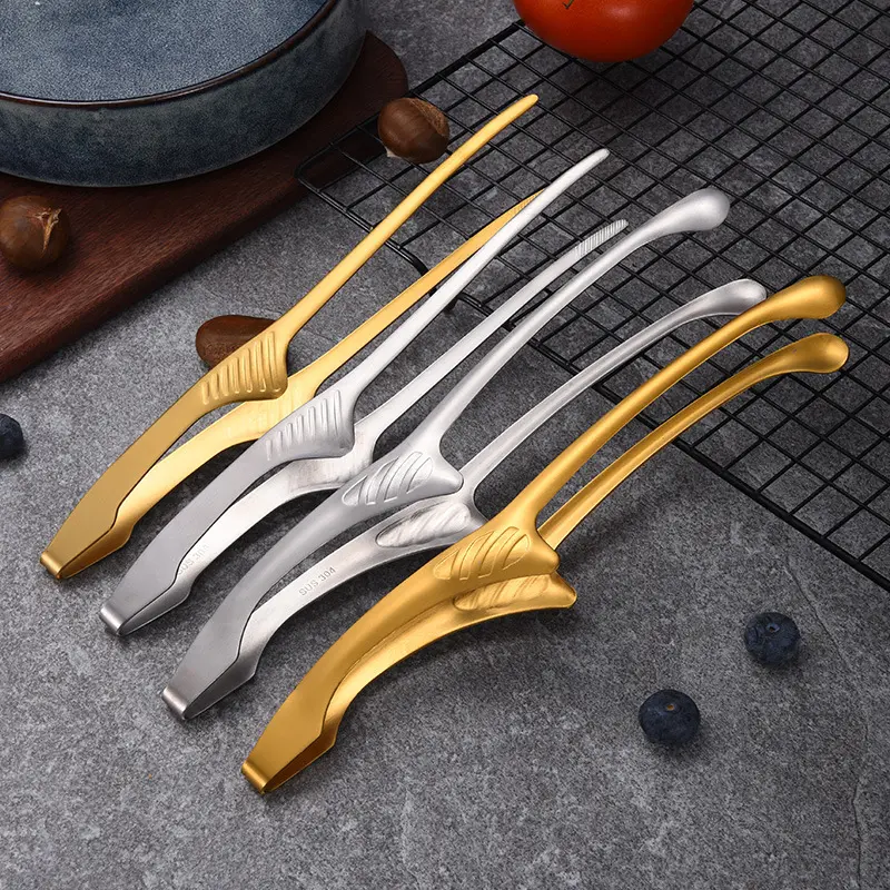 Pinzas autónomas de acero inoxidable de primera calidad para barbacoa japonesa coreana, pinzas para mariscos, Pincette, puntas dentadas antideslizantes