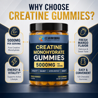 Gummies de Créatine Monohydrate 5000mg par supplément personnalisé sous marque privée OEM, Qualité 100000, Atelier Propre, 120 unités, Direct Usine