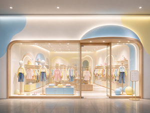 Conception d'intérieur de magasin de vêtements pour enfants sur mesure avec armoires de présentation pour vêtements de bébé et aménagements de vente au détail modernes - Product Image 3