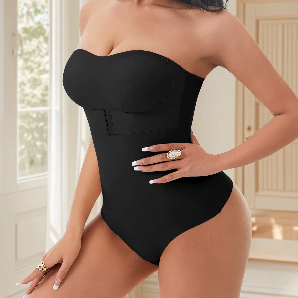 Non-Slip Seamless Tummy-Control Thong (C157): back view showing seat coverage and shaping construction