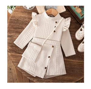 ชุดเสื้อผ้าเด็กวัย 0-3 ปี เสื้อถักแขนบานสีพื้น กางเกงโพลีเอสเตอร์ กระโปรง พร้อมกระเป๋า ชุด 2 ชิ้น สำหรับเด็กผู้หญิง - Product Image 1