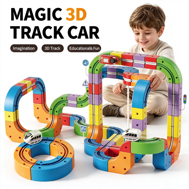 Diy Assembly Magic Track Car Building Block Multiple Shapes Kids stem Educational Electronic Rail Train Plastic Cube Toys Sets